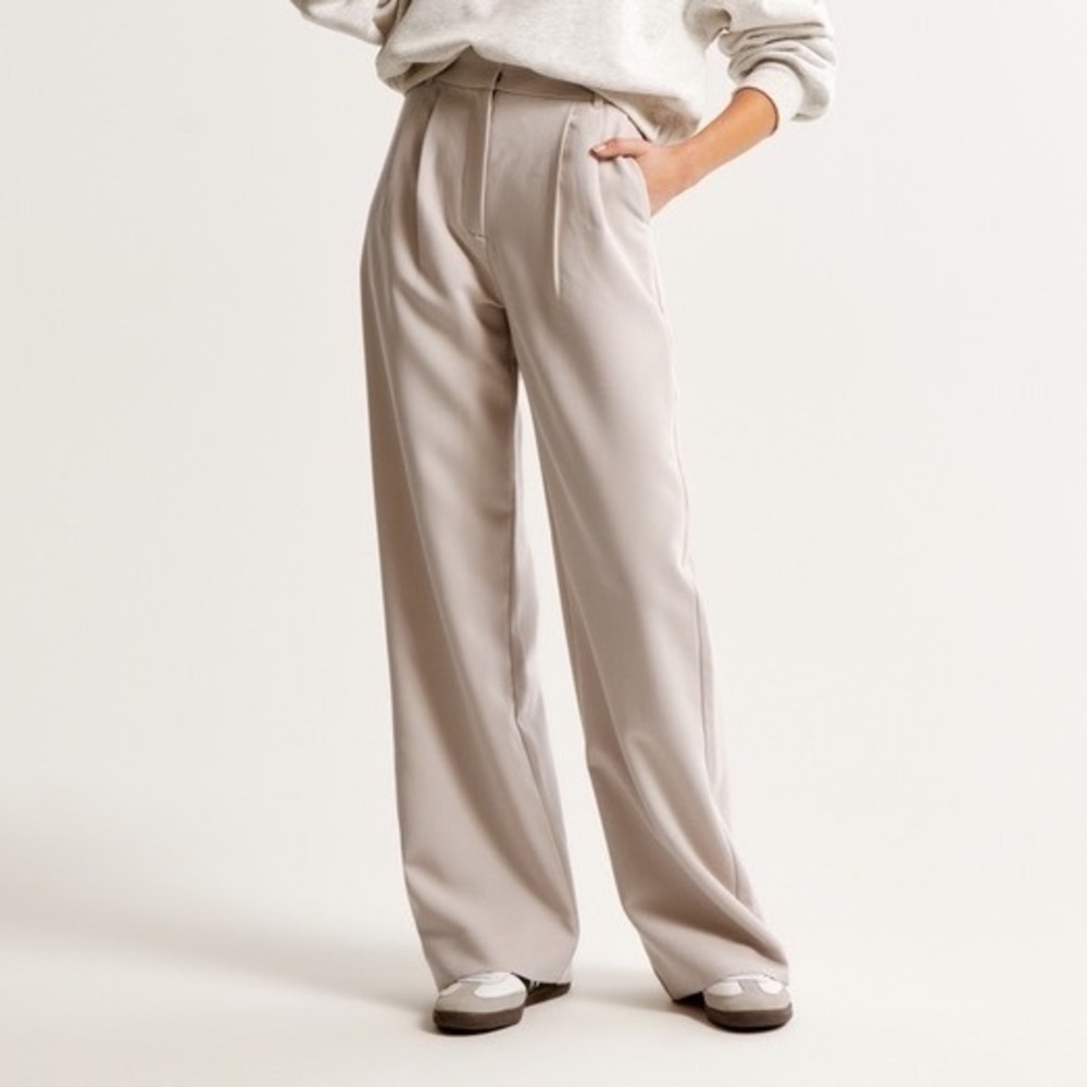Abercrombie & Fitch Sloane Tailored Pant High Rise Wide Leg Beige Cream 29 8